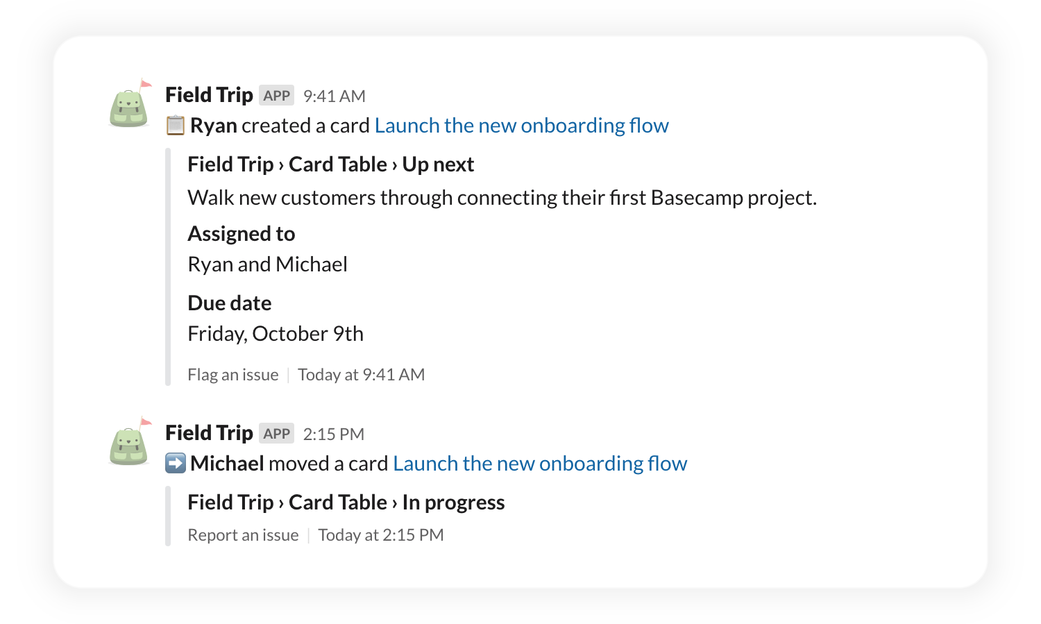 Basecamp Card Table notifications in Slack