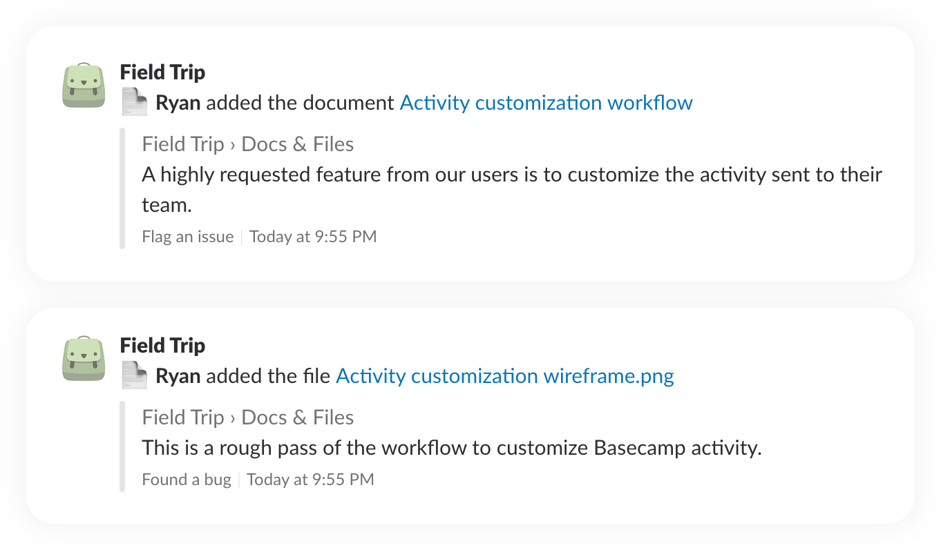 Basecamp Docs & Files activity in Slack