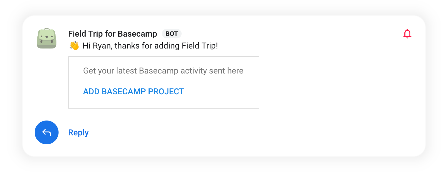 Add a Basecamp project from Google Hangouts Chat
